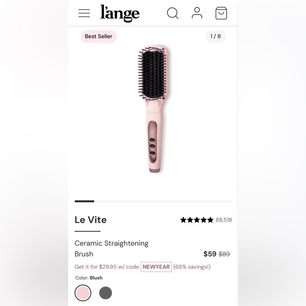 l’ange Le Vite
Ceramic Straightening Brush in Blush
Used, but great condition